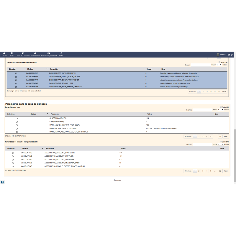 Module de paramétrage intégré pour Dolibarr