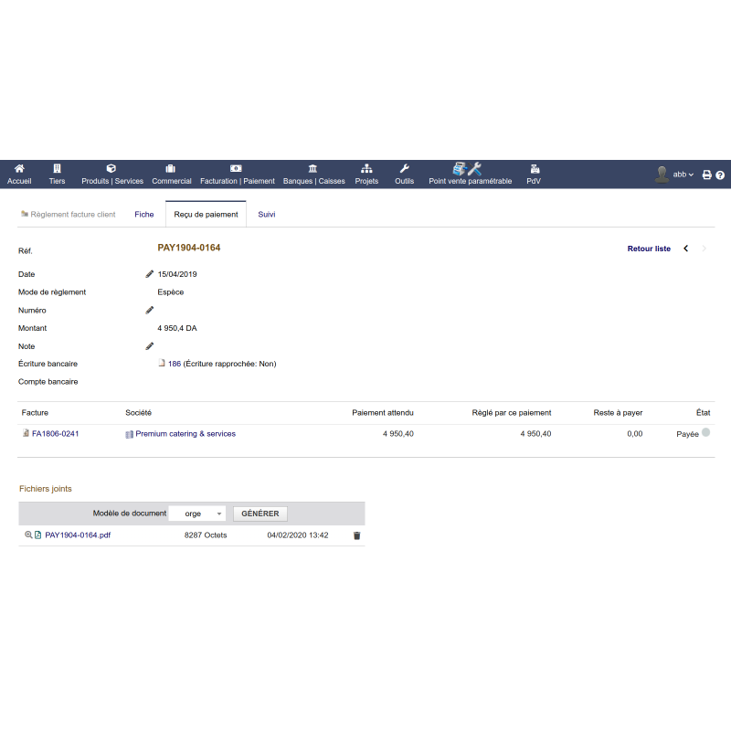 Module Reçu de paiement pour Dolibarr